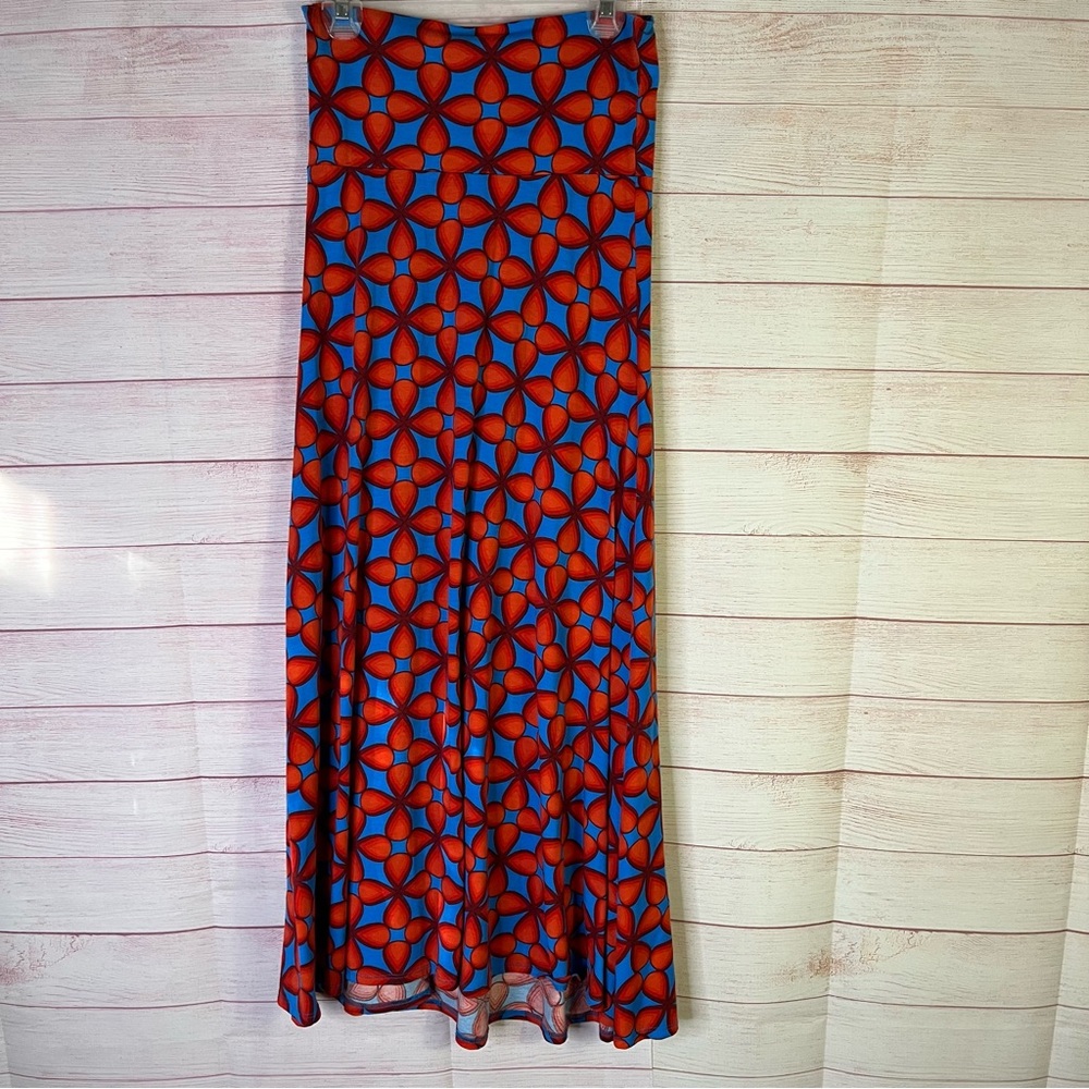 Lularoe High‎ Waist Blue Red Orange Pattern Long Maxi Skirt Size XS